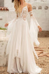 #DZ9439 Elegant Lace Chiffon A Line Wedding Dress