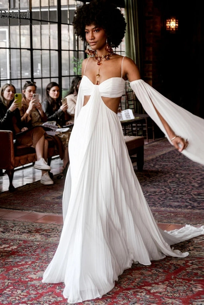 Fan-Pleated Chiffon Wedding Dresses DW802 TANYA BRIDAL Fan-Pleated Chiffon Wedding Dresses DW802 TANYA BRIDAL