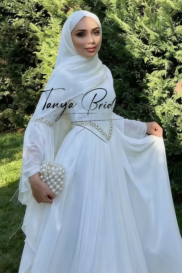 #DZ9587 Muslim A-Line Wedding Dresses Saudi Dubai Formal Gowns - #DZ9587 Muslim A-Line Wedding Dresses Saudi Dubai Formal Gowns -