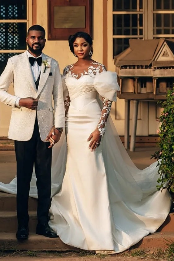 #DZ9483 Elegant African Arabic Lace Mermaid Wedding Dress Appliqued #DZ9483 Elegant African Arabic Lace Mermaid Wedding Dress Appliqued