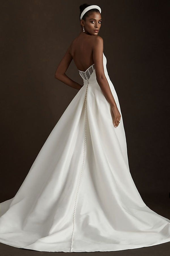 Strapless A Line Taffeta Wedding Dress Buttons Back