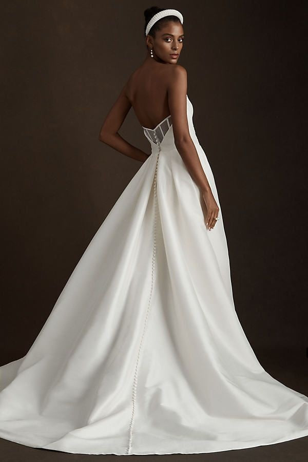 Strapless A Line Taffeta Wedding Dress Buttons Back TANYA BRIDAL Strapless A Line Taffeta Wedding Dress Buttons Back TANYA BRIDAL