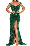Sequins Prom Dresses Off Shoulder Split Side