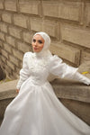 #DZ9443 Muslim Wedding Dress Long Sleeves With Lace Appliques
