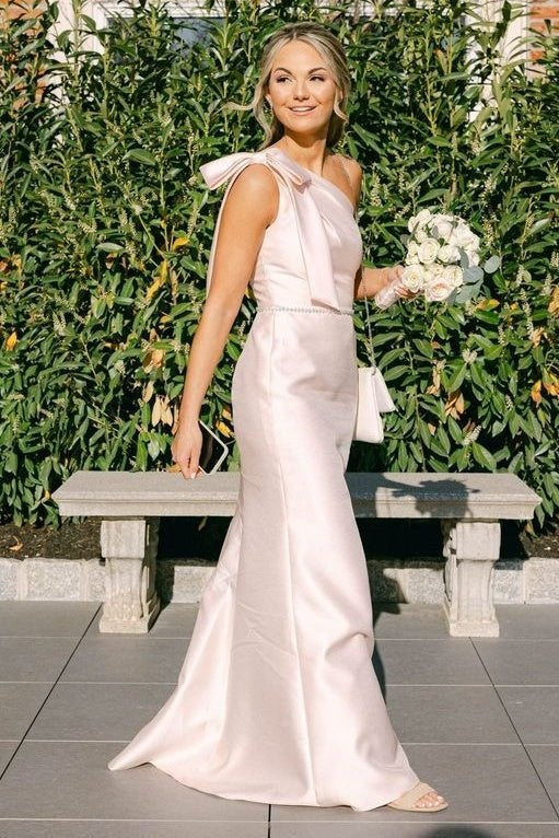 one shoulder bow bridesmaid dress Betsy & Adam Women's One-Shoulder Ball Gown - Wine