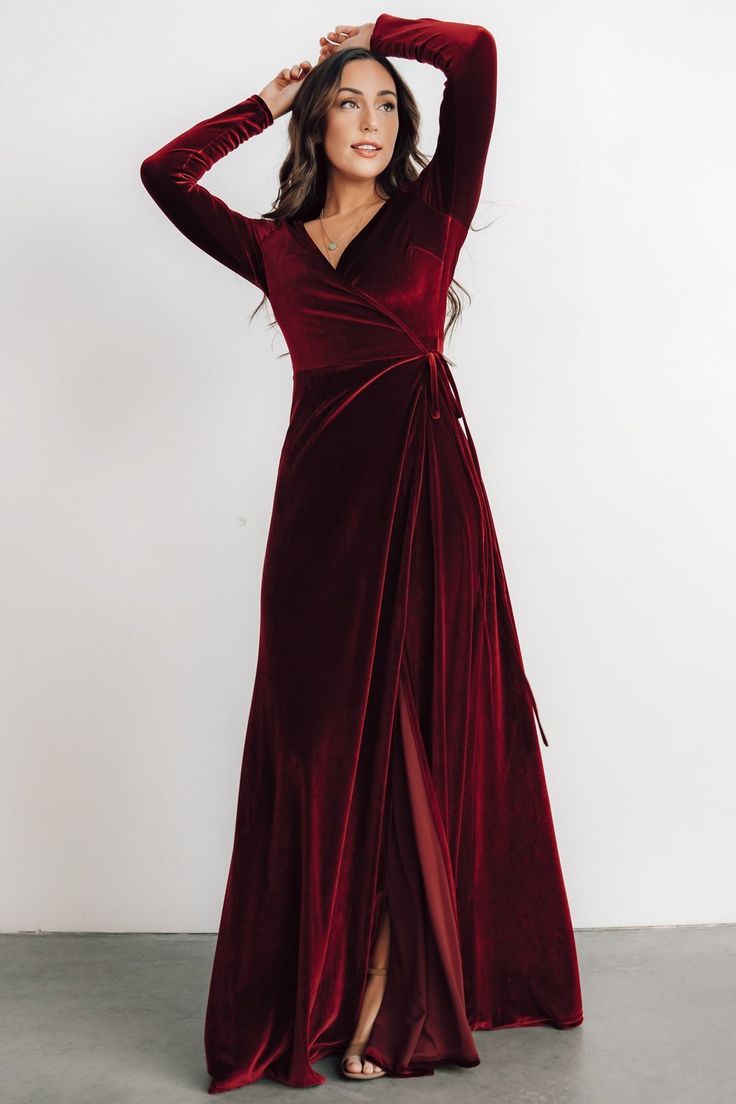 Womens Meghan Velvet Wrap Maxi Dress Bridesmaid Gown Full Sleeves TANYA BRIDAL Womens Meghan Velvet Wrap Maxi Dress Bridesmaid Gown Full Sleeves TANYA BRIDAL