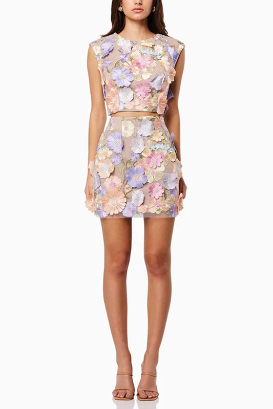 Two pieces Embroidery Lace Flower Short Cocktail Dress