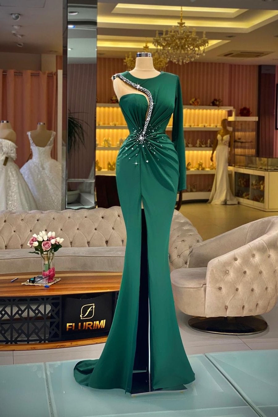 One Shoulder Green Long Evening Dress TANYA BRIDAL One Shoulder Green Long Evening Dress TANYA BRIDAL