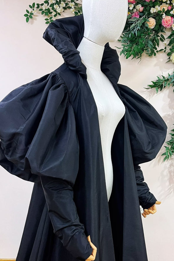 Black Taffeta Long Lady Evening Party Cape Cloak Outfit