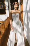 Sweetheart A Line Satin Wedding Dresses Detachable Puffy Short Sleeves DW829