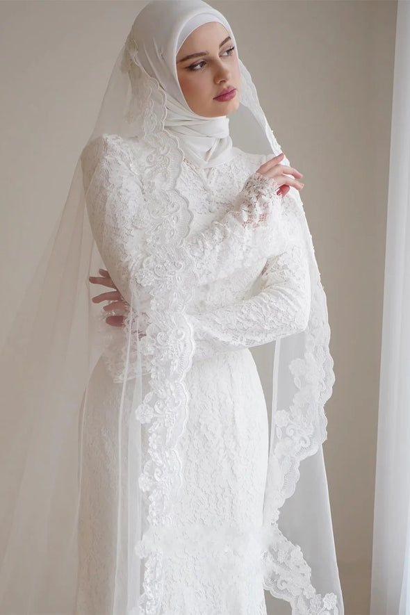 Romantic Lace Muslim Wedding Dress Mermaid Bridal Gown