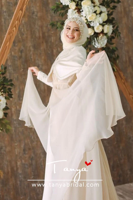 Long Sleeves Muslim Wedding Dresses With Cape DQG1100