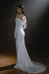 Soft Satin Long Sleeve Wedding Dresses With Special Cut at Waist Chic ZW1033