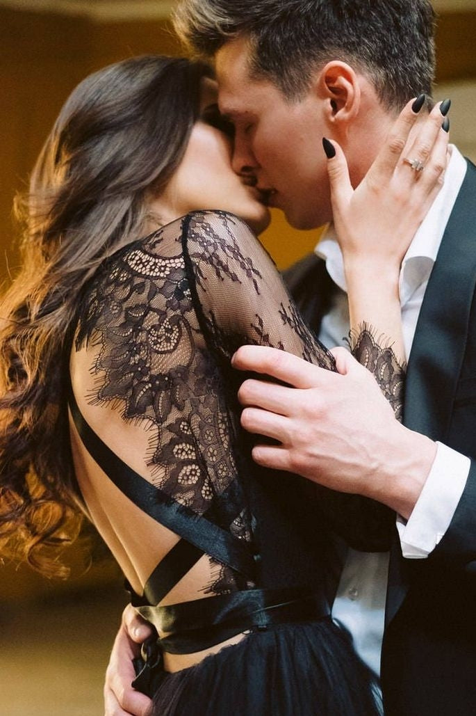 Black Wedding Dress Gothic Dress Lace Wedding Dress Long Sleeve TANYA BRIDAL Black Wedding Dress Gothic Dress Lace Wedding Dress Long Sleeve TANYA BRIDAL