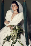 V Neck Long Crew Sleeves Ball Gown Bridal Dress