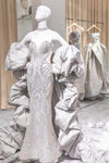 Light Grey Taffeta Long Coat With Puffy Charming Edge OutFit Chic DJ315