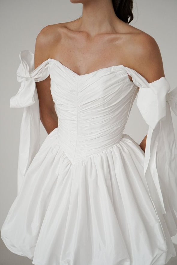 Off White Taffeta Short Wedding Dress / Homecoming Gown Off The Shoulder