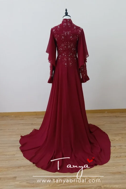 Chiffon Burgundy Elegant Arabic Muslim Wedding Dresses DQG923 TANYA BRIDAL Chiffon Burgundy Elegant Arabic Muslim Wedding Dresses DQG923 TANYA BRIDAL