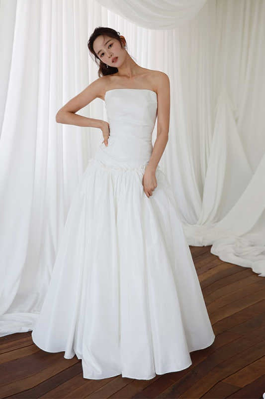 TSWD800 Taffeta A Line Long Wedding Dress Lace Up Back