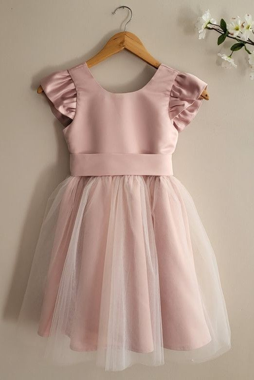 Satin Tulle Flower Girl Dress With Ribbon