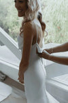 Elegant Crepe Cowl Neck Mermaid Wedding Gown For Brides