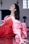 Pink Taffeta Fashion Bow Cape With Long Train  DJ203