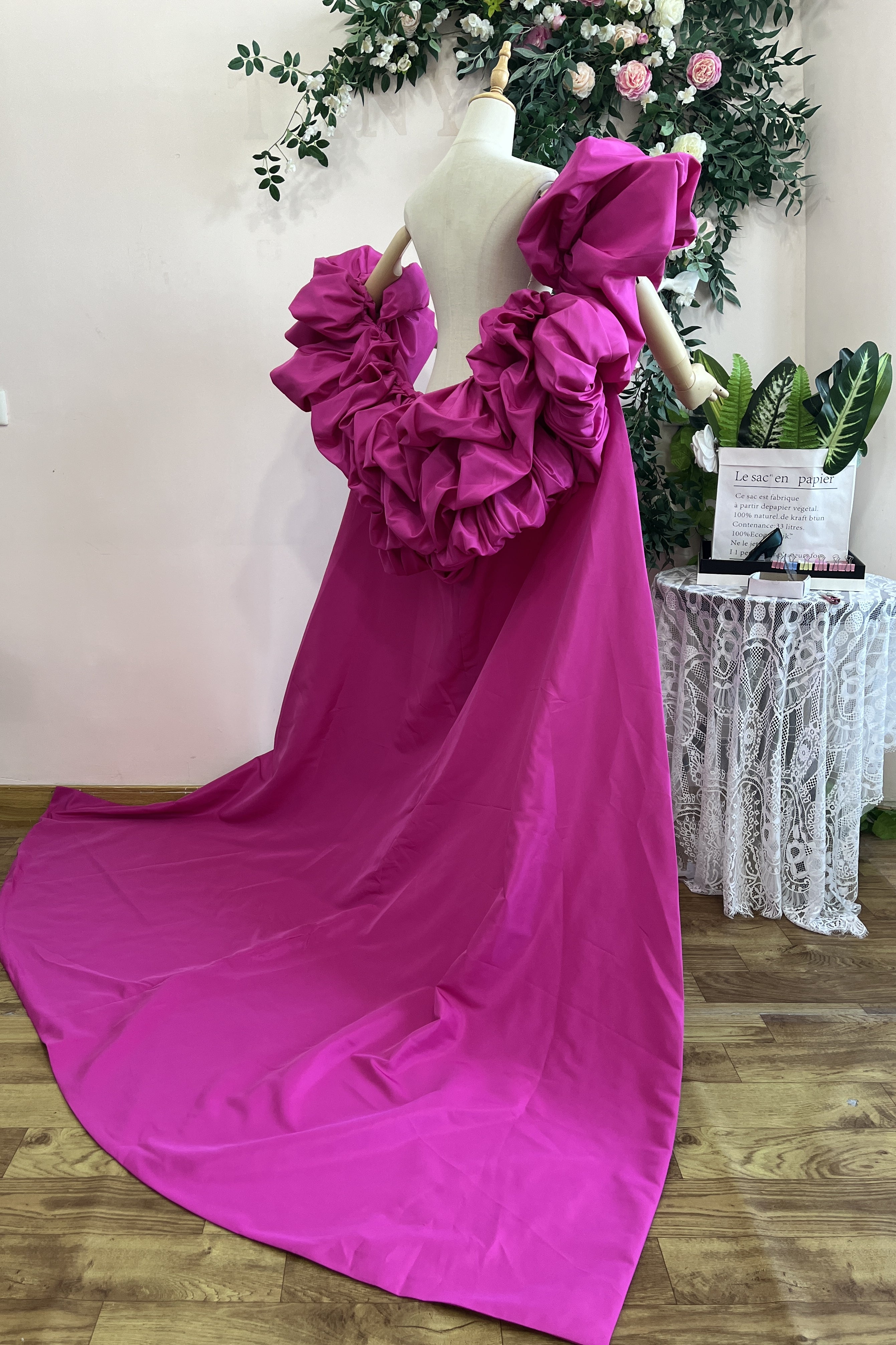Fuchsia Taffeta Evening Dress Cape Fashionable DJ301 TANYA BRIDAL Fuchsia Taffeta Evening Dress Cape Fashionable DJ301 TANYA BRIDAL