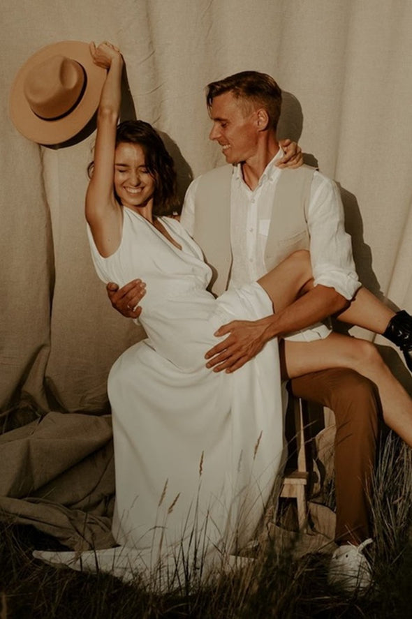 Lace Sheer Back Cheap Wedding Dress Bohemian Simple Chiffon