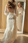 Lantern Sleeve Lace Wedding Dresses Backless Vestido De Noiva Chic DW552