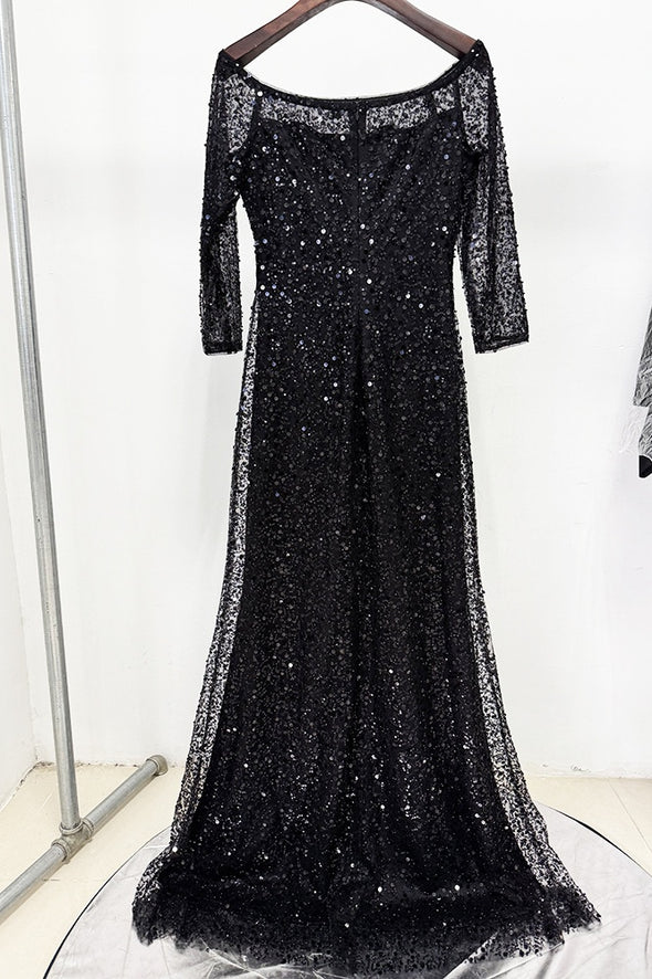 #DZ9391 Pink And Black Shiny Long Bling Bling Women Evening Dress