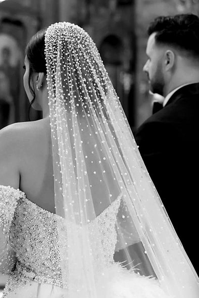 Luxury Long Pearls Wedding Veil V139