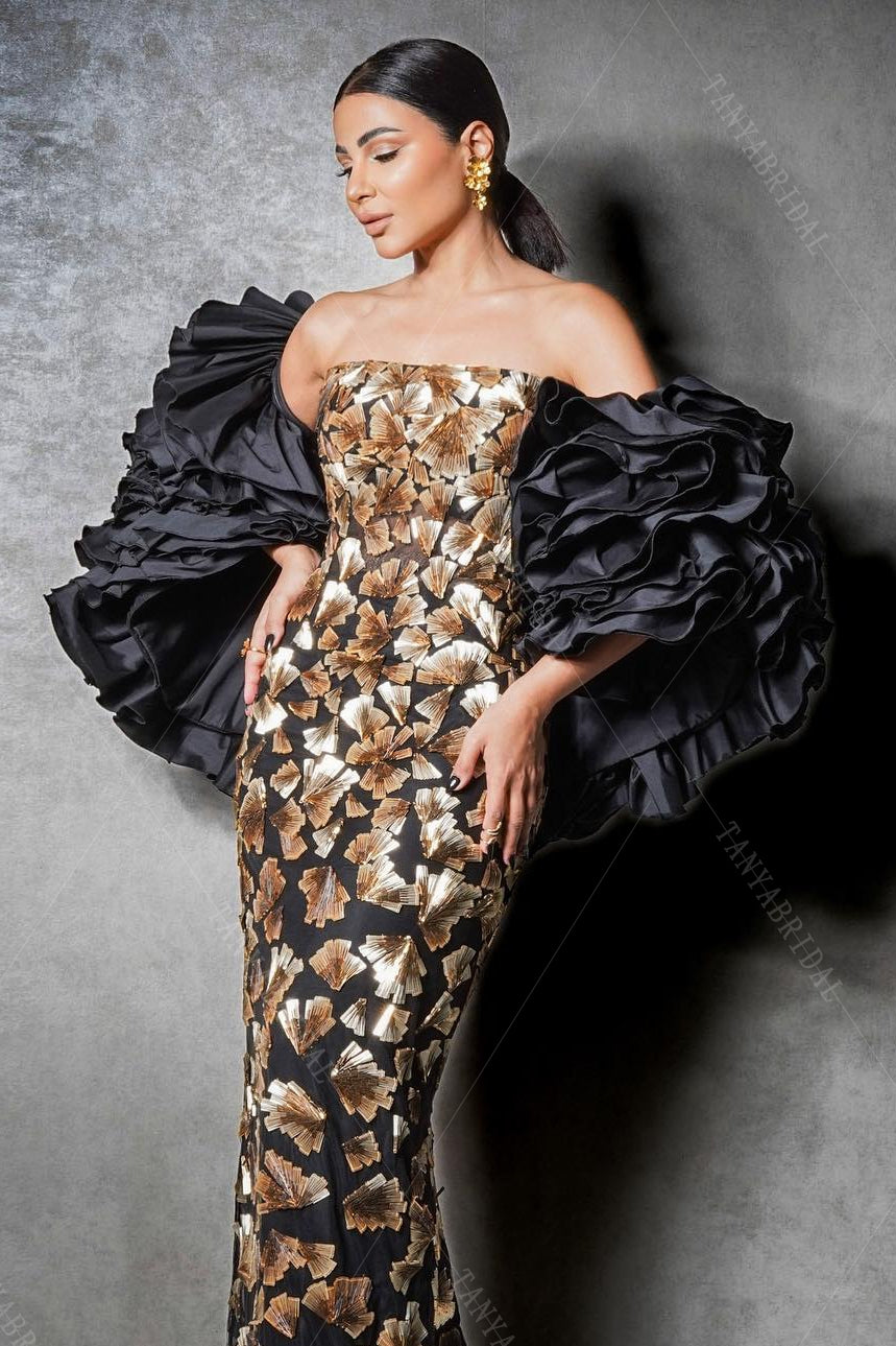 Ruffled Black Taffeta Bolero Detachable Coat Chic DJ306 TANYA BRIDAL Ruffled Black Taffeta Bolero Detachable Coat Chic DJ306 TANYA BRIDAL
