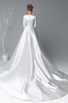 Simple Satin Long Muslim Wedding Dresses Court Train