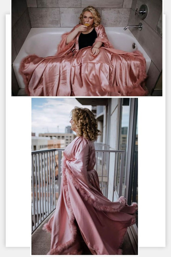 Satin Bride Satin Robe Marabou Feather Hollywood Dressing Gown