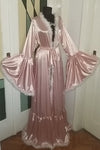 Satin Bride Candy Pink Satin Robe White Marabou Feather Hollywood Dressing Gown