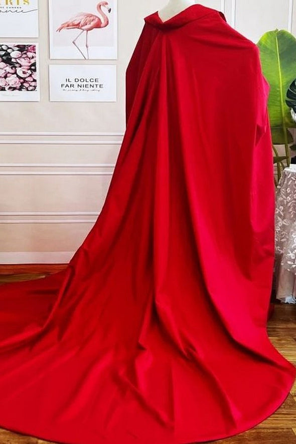 Red Taffeta Women Cape Long Jacket Formal Lady Outfit Coat