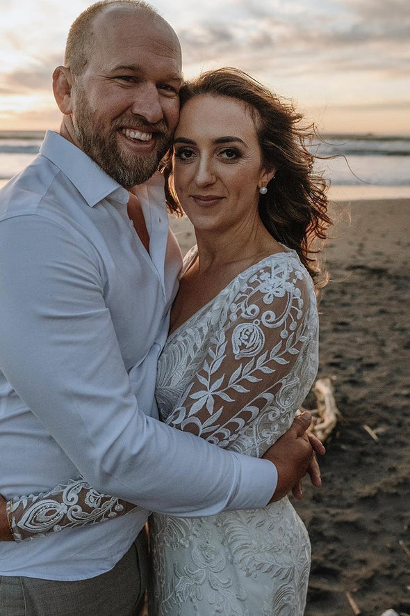 Boho Lace Wedding Dress With Removable Long Sleeves