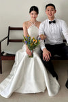 A Line Satin Wedding Dress Romantic Simple Bridal Gown With Bow