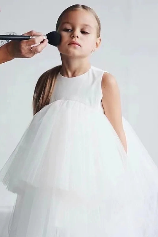 Tiered Tulle Wedding Flower Girl Dress Party Gown