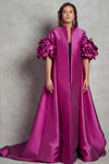 ZJ239 Fuchsia Long Evening Coat Taffeta Cape Stylish