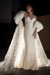 Wedding Drress With Long Cape Stars