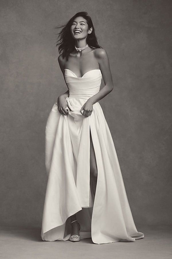 Strapless A Line Taffeta Wedding Dress Buttons Back
