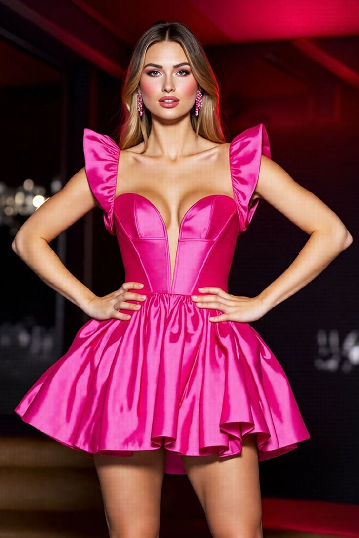 DZ9506 Hot Pink A Line Short Mini Backless Homecoming Dress TANYA BRIDAL DZ9506 Hot Pink A Line Short Mini Backless Homecoming Dress TANYA BRIDAL