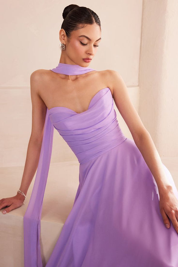Sweetheart Long Chiffon Evening Party Dress With Neck Scarf