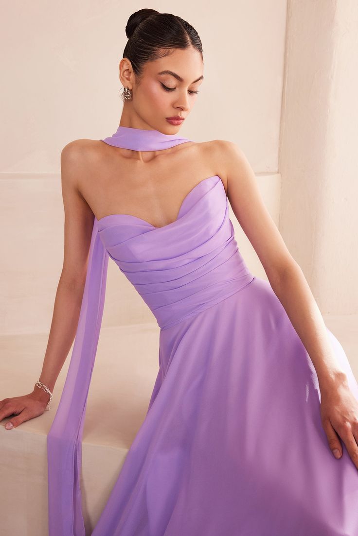 Sweetheart Long Chiffon Evening Party Dress With Neck Scarf TANYA BRIDAL Sweetheart Long Chiffon Evening Party Dress With Neck Scarf TANYA BRIDAL