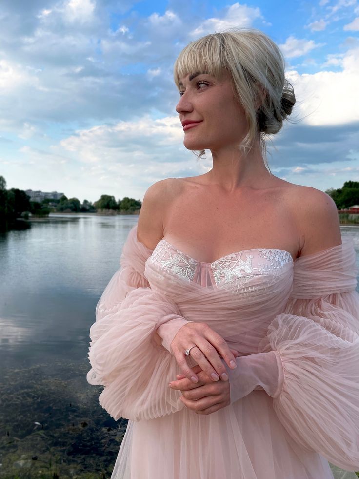 Off The Shoulder Dusty Pink Wedding Dress TANYA BRIDAL Off The Shoulder Dusty Pink Wedding Dress TANYA BRIDAL