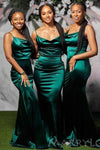 #DZ9342 Dark Green Satin Mermaid Long Bridesmaid Dresses