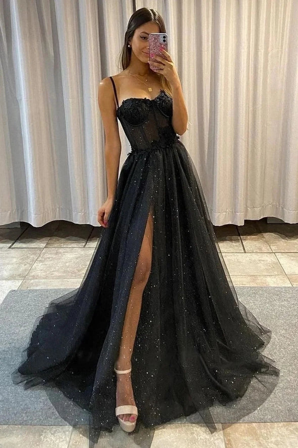 Bling Bling Black Prom Dress Long With Split