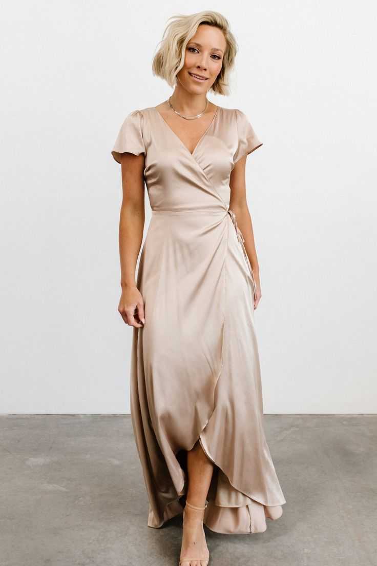 Chamapgne Silk Satin Bridesmaid Dress Short Sleeves 242242026 TANYA BRIDAL Chamapgne Silk Satin Bridesmaid Dress Short Sleeves 242242026 TANYA BRIDAL