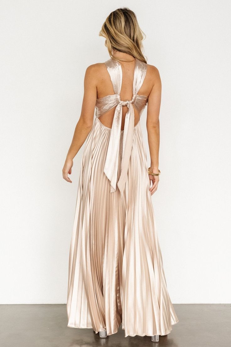 Halter Neck A Line Pleated Maxi Long Bridesmaid Dress – TANYA BRIDAL